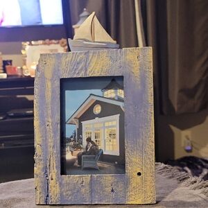 5 For 25.00/Blue & Yellow Rustic Picture Frame with Sailboat Accent,